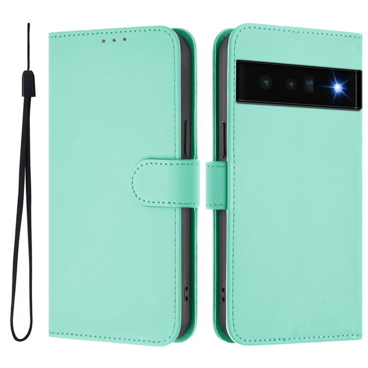 For Google Pixel 6 Pro Skin Feel Solid Color Leather Phone Case with Lanyard