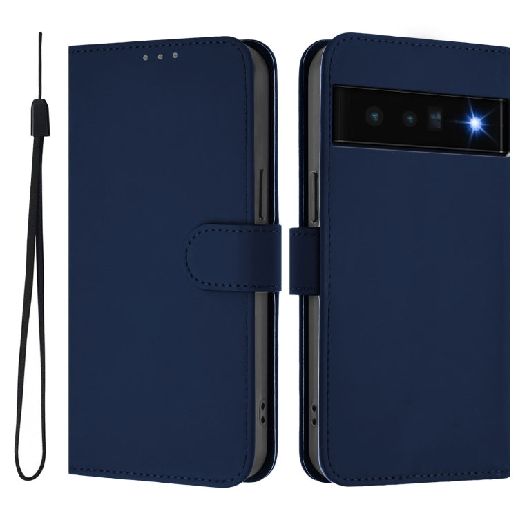 For Google Pixel 6 Pro Skin Feel Solid Color Leather Phone Case with Lanyard
