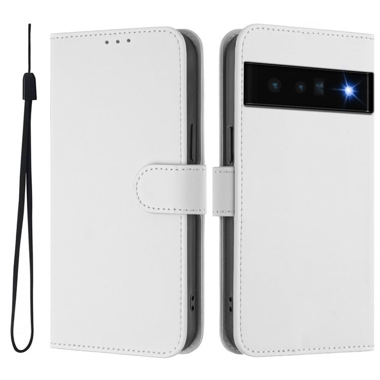 For Google Pixel 6 Pro Skin Feel Solid Color Leather Phone Case with Lanyard