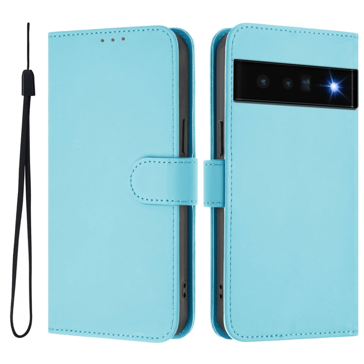 For Google Pixel 6 Pro Skin Feel Solid Color Leather Phone Case with Lanyard