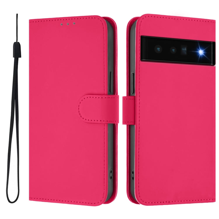 For Google Pixel 6 Pro Skin Feel Solid Color Leather Phone Case with Lanyard