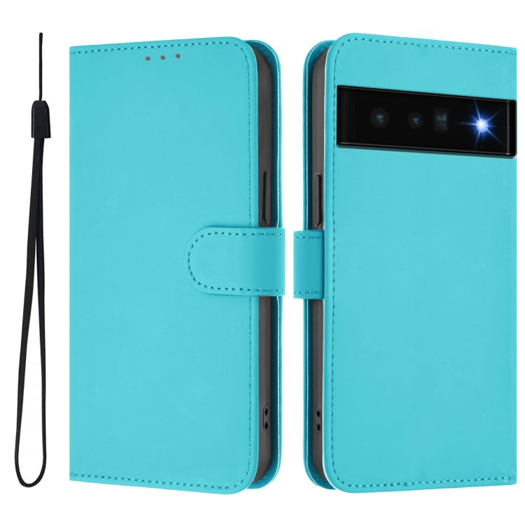 For Google Pixel 6 Pro Skin Feel Solid Color Leather Phone Case with Lanyard