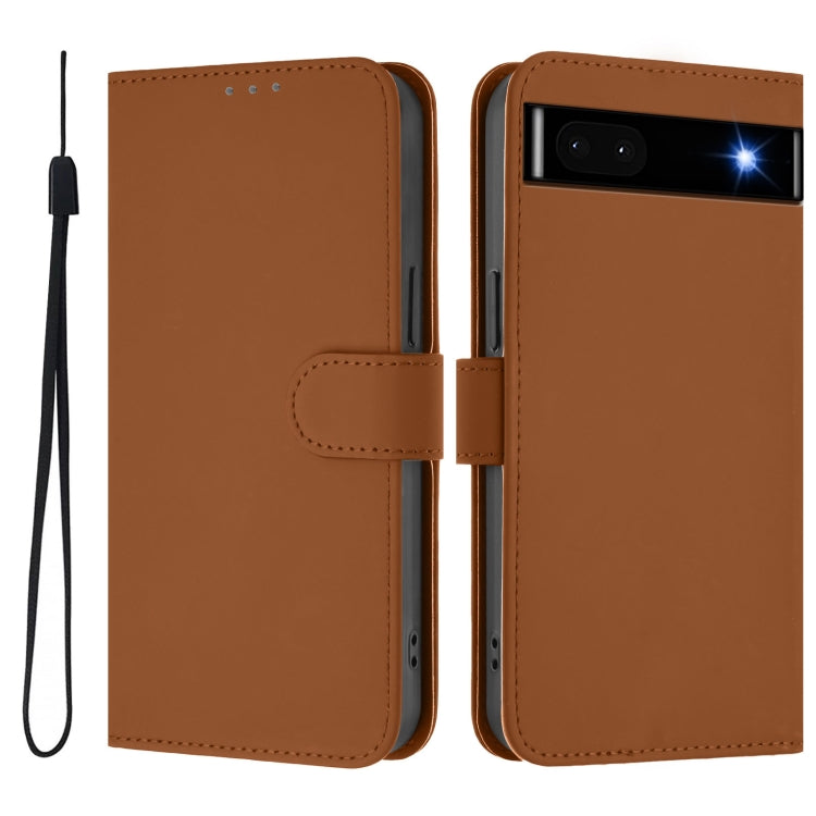 For Google Pixel 6a Skin Feel Solid Color Leather Phone Case with Lanyard
