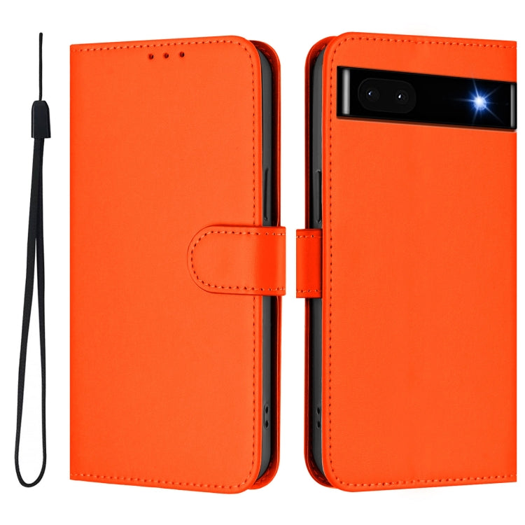 For Google Pixel 6a Skin Feel Solid Color Leather Phone Case with Lanyard
