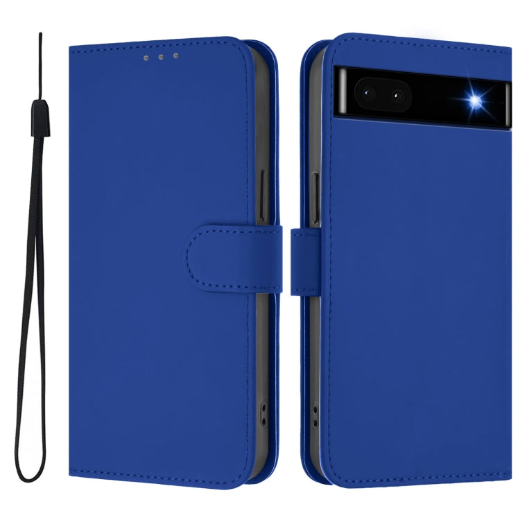 For Google Pixel 6a Skin Feel Solid Color Leather Phone Case with Lanyard