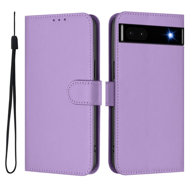 For Google Pixel 6a Skin Feel Solid Color Leather Phone Case with Lanyard