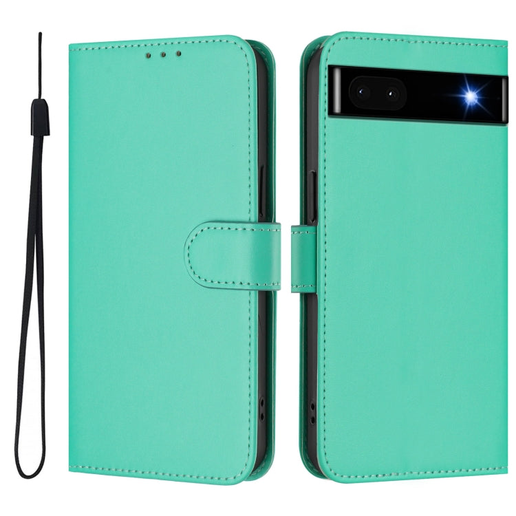 For Google Pixel 6a Skin Feel Solid Color Leather Phone Case with Lanyard