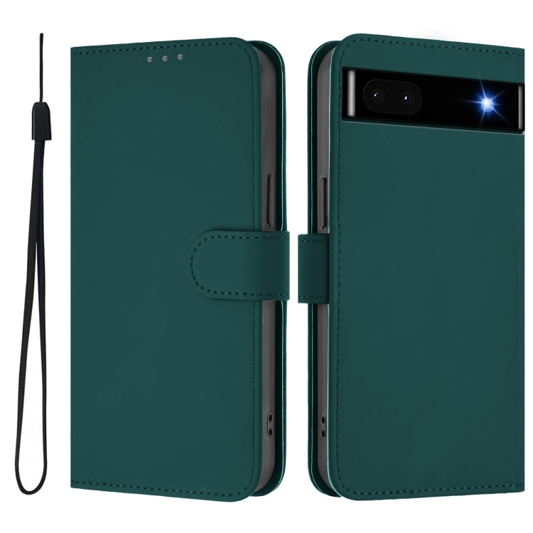 For Google Pixel 6a Skin Feel Solid Color Leather Phone Case with Lanyard