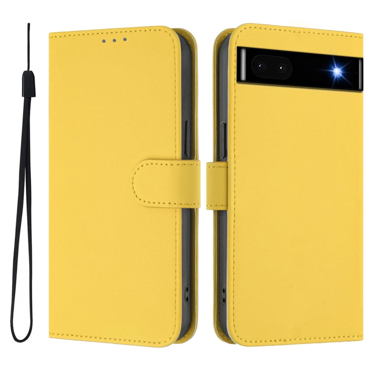 For Google Pixel 6a Skin Feel Solid Color Leather Phone Case with Lanyard