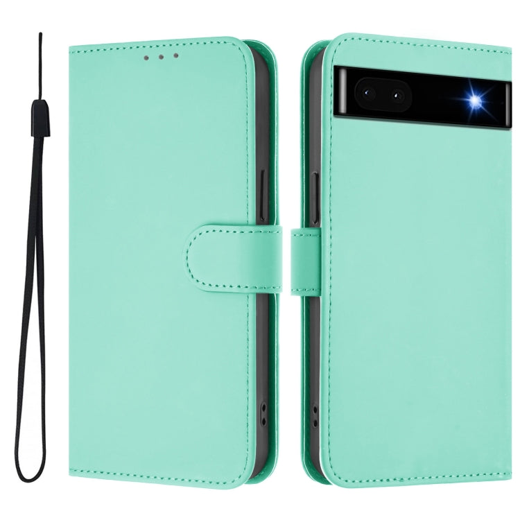 For Google Pixel 6a Skin Feel Solid Color Leather Phone Case with Lanyard
