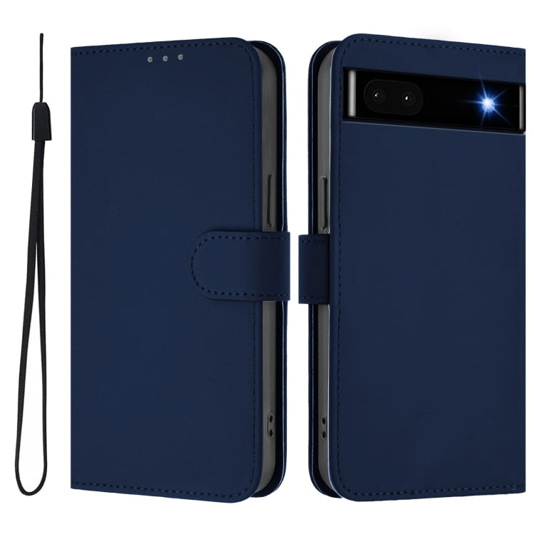 For Google Pixel 6a Skin Feel Solid Color Leather Phone Case with Lanyard