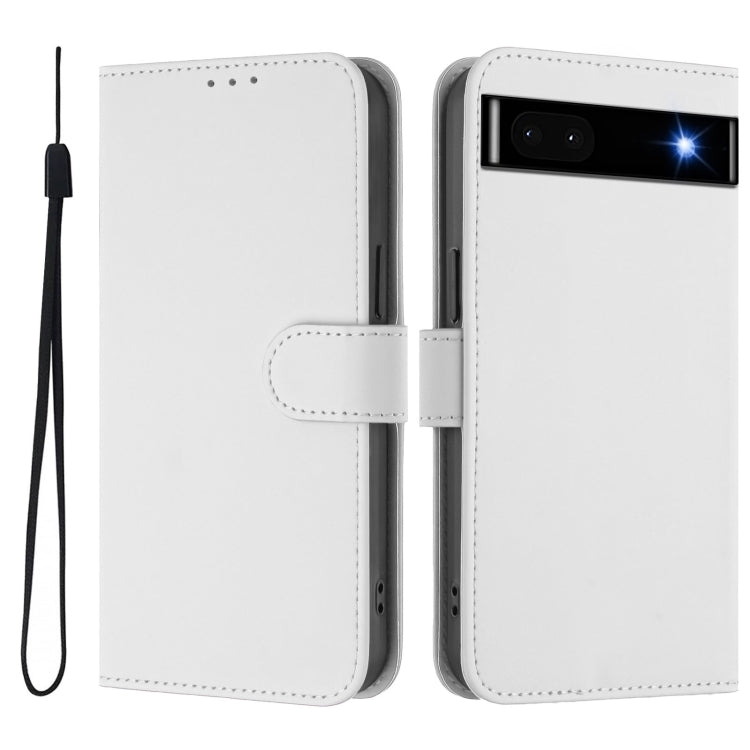 For Google Pixel 6a Skin Feel Solid Color Leather Phone Case with Lanyard