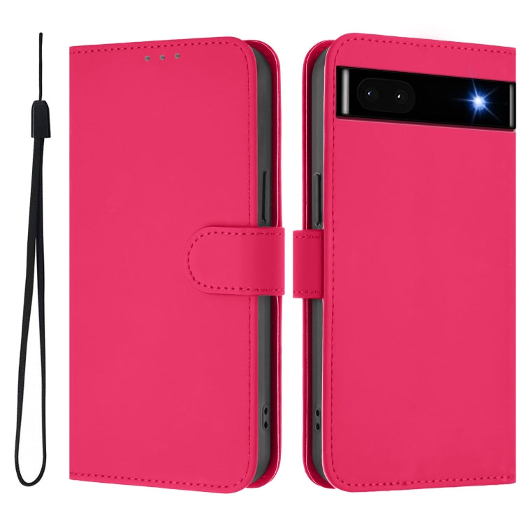 For Google Pixel 6a Skin Feel Solid Color Leather Phone Case with Lanyard