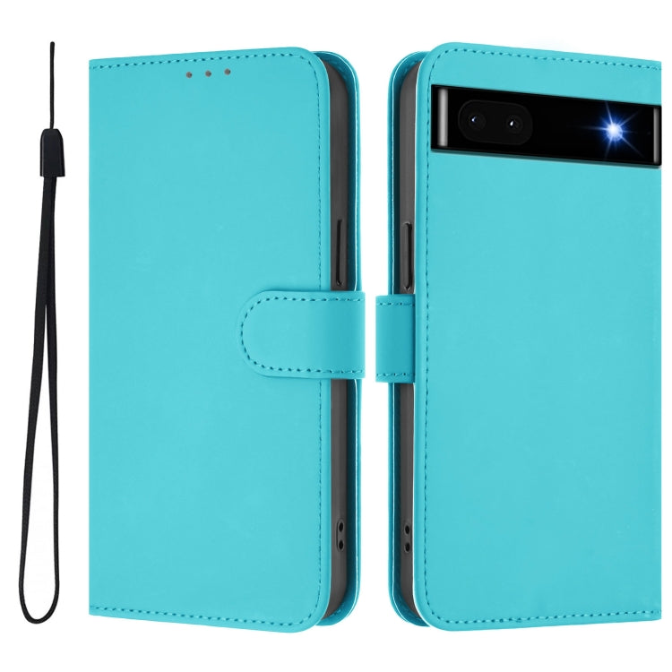 For Google Pixel 6a Skin Feel Solid Color Leather Phone Case with Lanyard