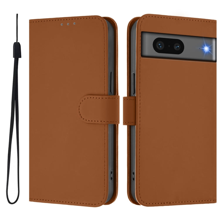 For Google Pixel 7 Skin Feel Solid Color Leather Phone Case with Lanyard