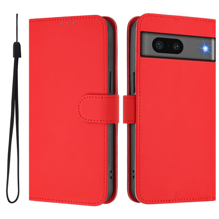 For Google Pixel 7 Skin Feel Solid Color Leather Phone Case with Lanyard