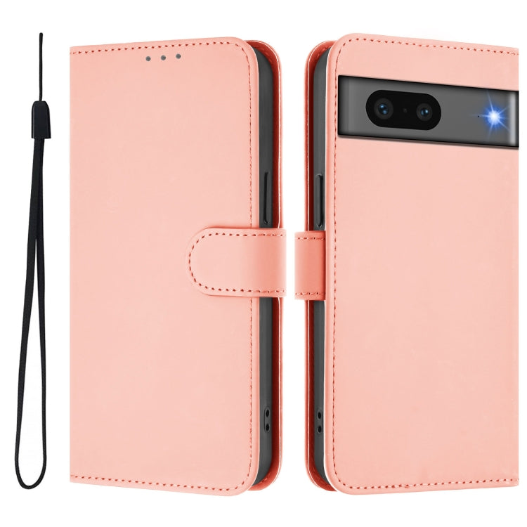 For Google Pixel 7 Skin Feel Solid Color Leather Phone Case with Lanyard