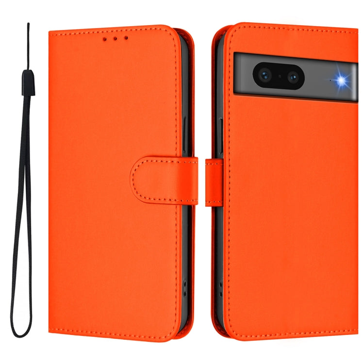 For Google Pixel 7 Skin Feel Solid Color Leather Phone Case with Lanyard