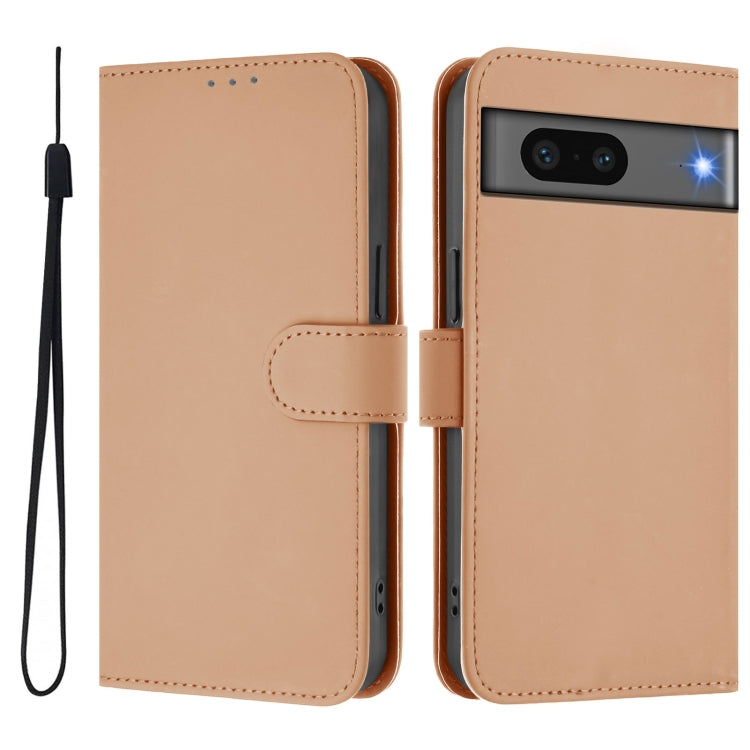 For Google Pixel 7 Skin Feel Solid Color Leather Phone Case with Lanyard
