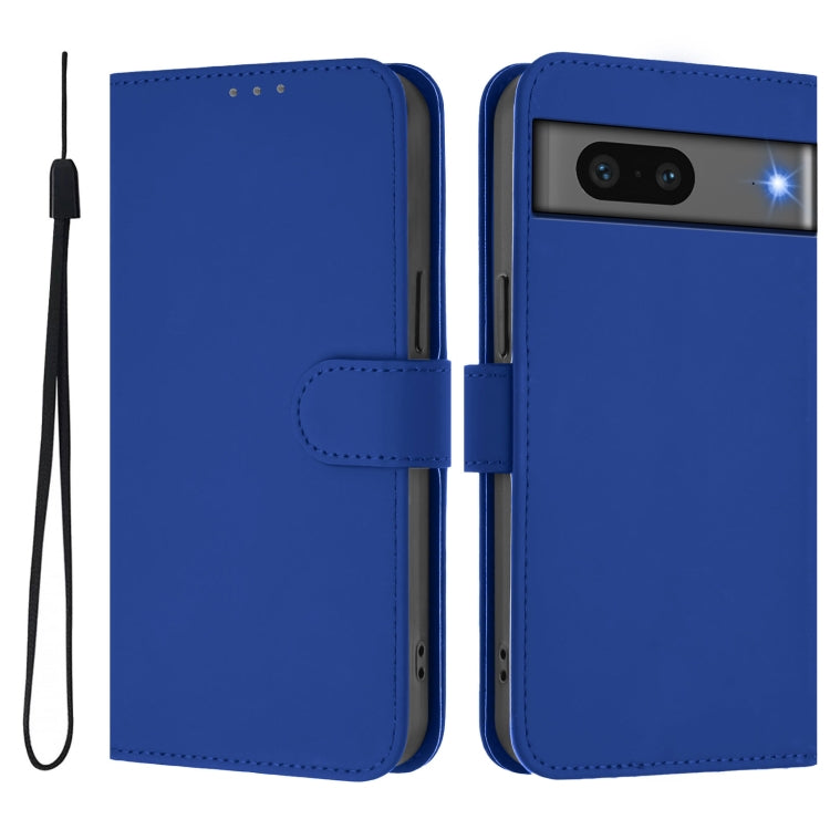 For Google Pixel 7 Skin Feel Solid Color Leather Phone Case with Lanyard