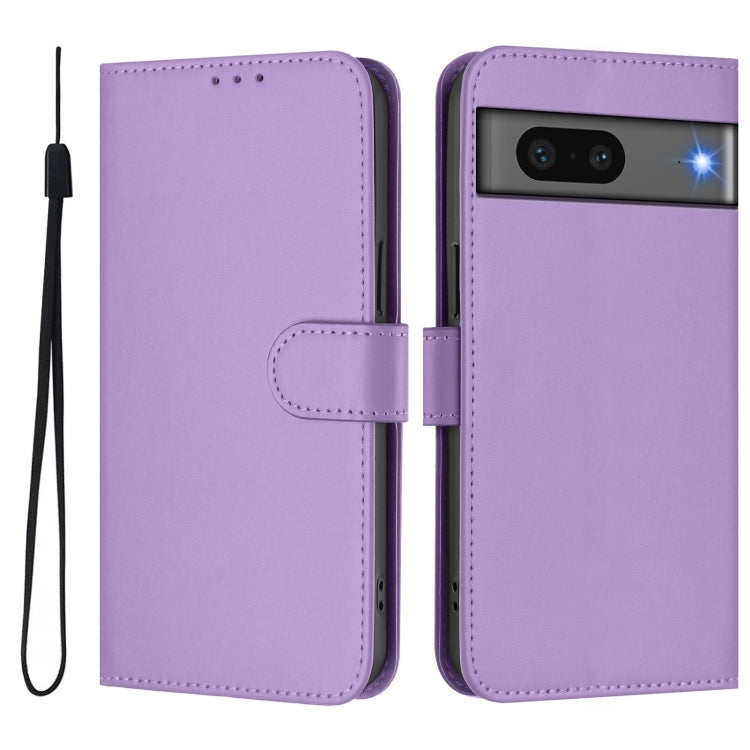 For Google Pixel 7 Skin Feel Solid Color Leather Phone Case with Lanyard