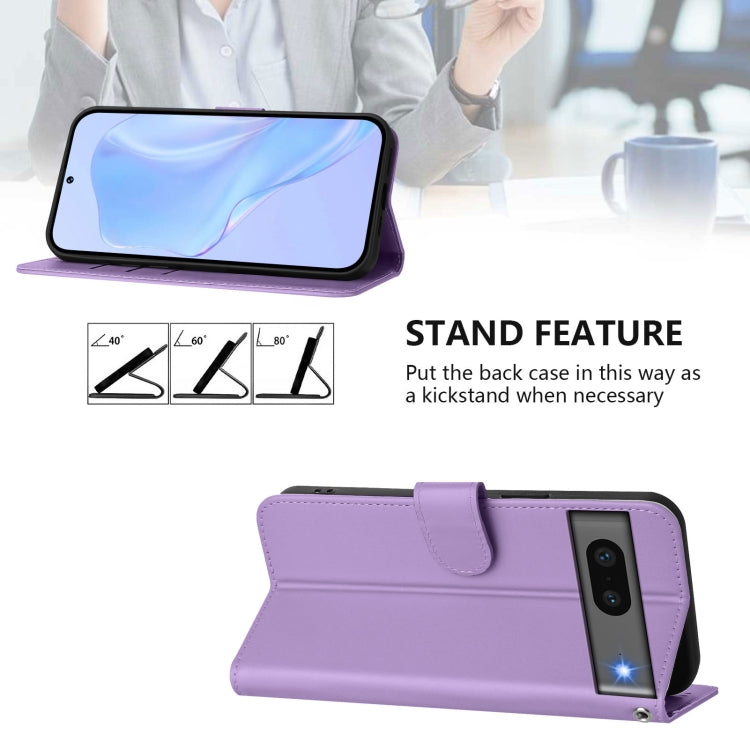 For Google Pixel 7 Skin Feel Solid Color Leather Phone Case with Lanyard