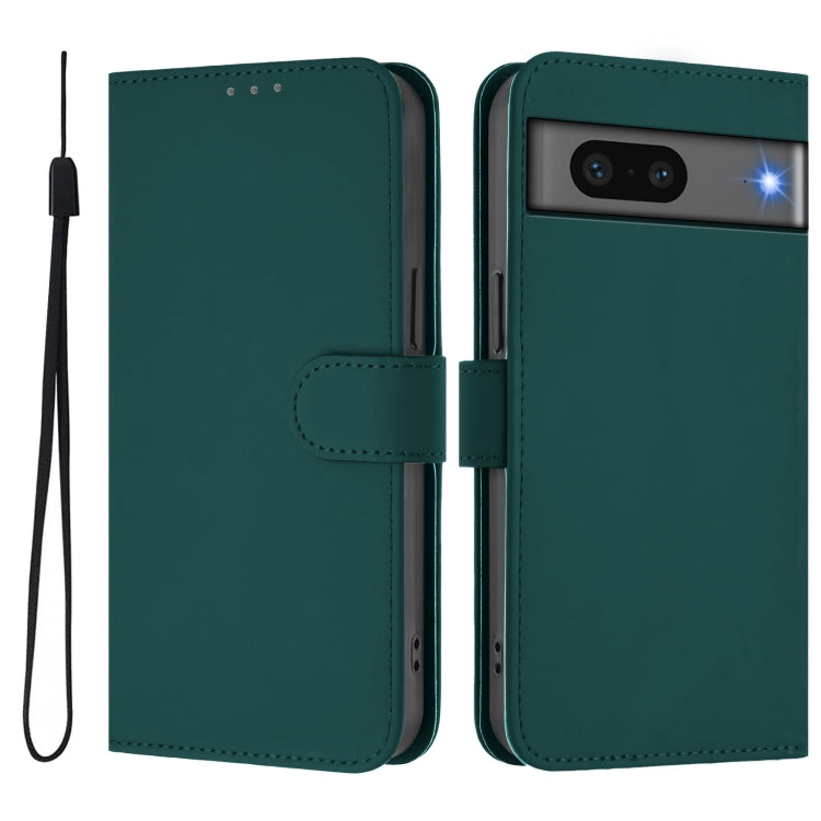 For Google Pixel 7 Skin Feel Solid Color Leather Phone Case with Lanyard