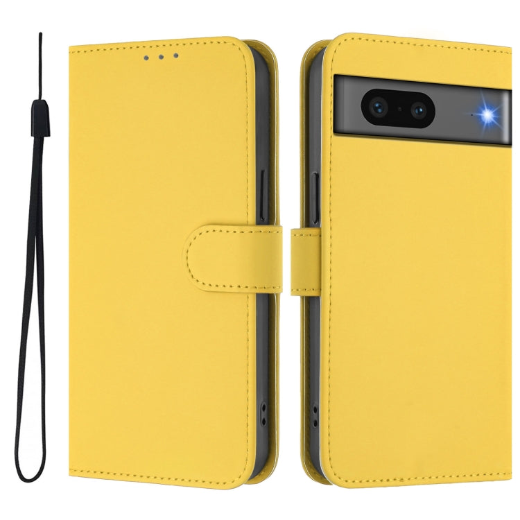 For Google Pixel 7 Skin Feel Solid Color Leather Phone Case with Lanyard