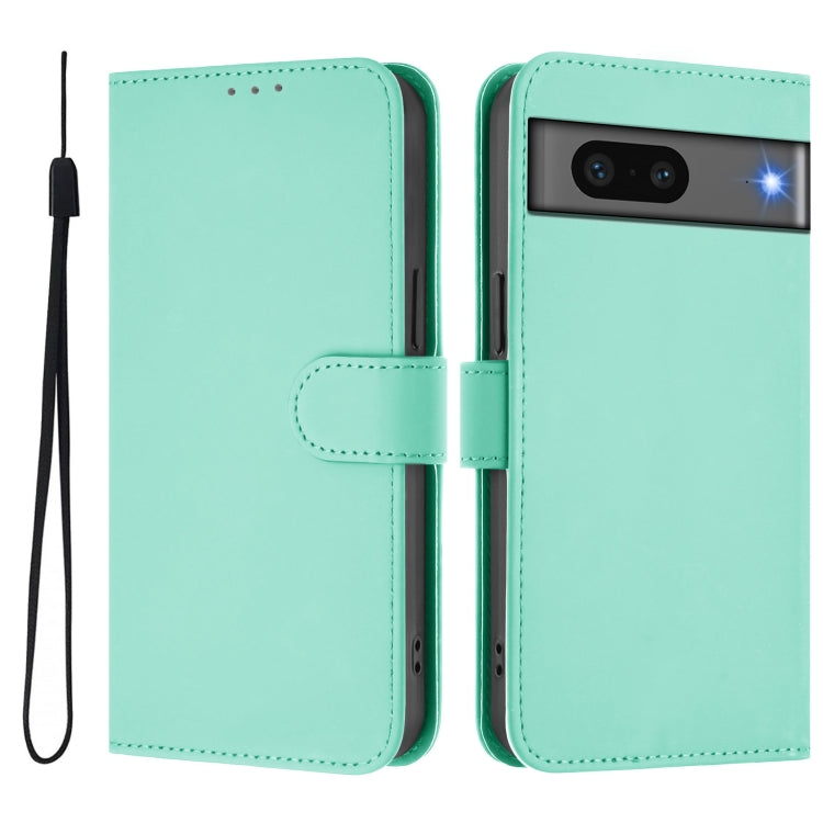 For Google Pixel 7 Skin Feel Solid Color Leather Phone Case with Lanyard