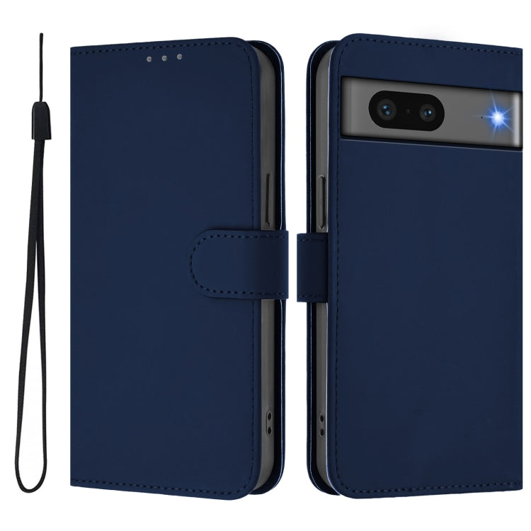 For Google Pixel 7 Skin Feel Solid Color Leather Phone Case with Lanyard