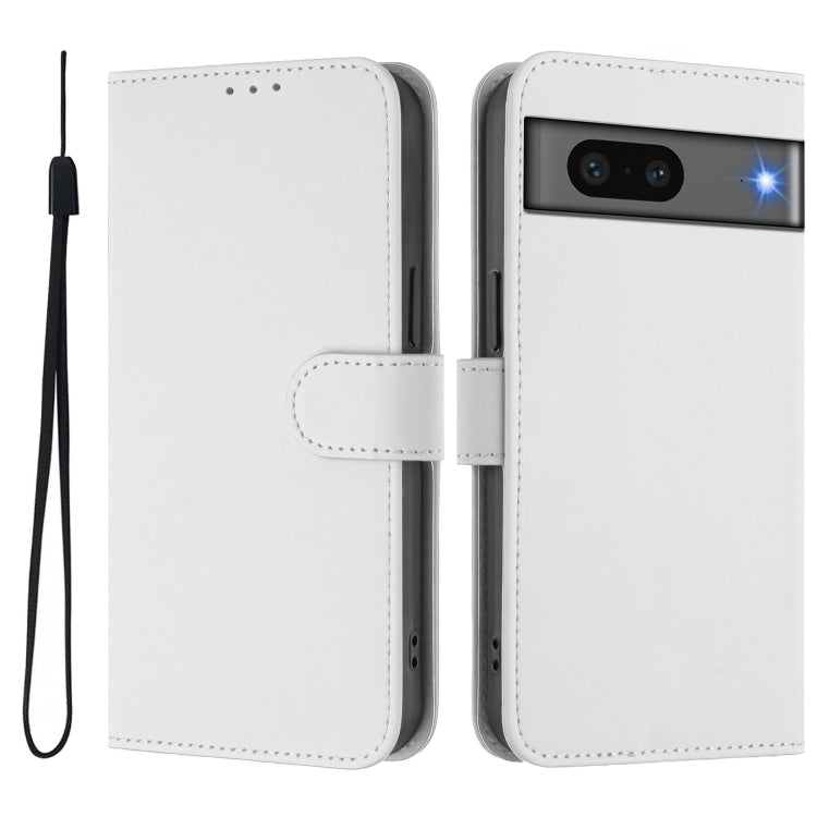 For Google Pixel 7 Skin Feel Solid Color Leather Phone Case with Lanyard
