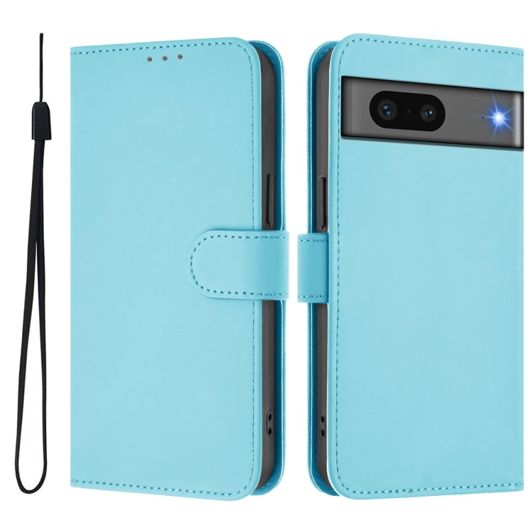 For Google Pixel 7 Skin Feel Solid Color Leather Phone Case with Lanyard