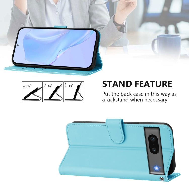 For Google Pixel 7 Skin Feel Solid Color Leather Phone Case with Lanyard