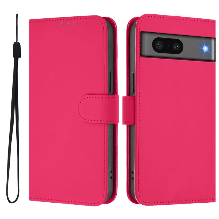 For Google Pixel 7 Skin Feel Solid Color Leather Phone Case with Lanyard