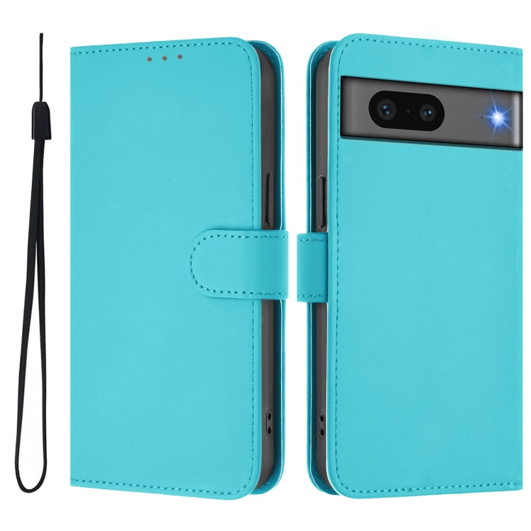 For Google Pixel 7 Skin Feel Solid Color Leather Phone Case with Lanyard