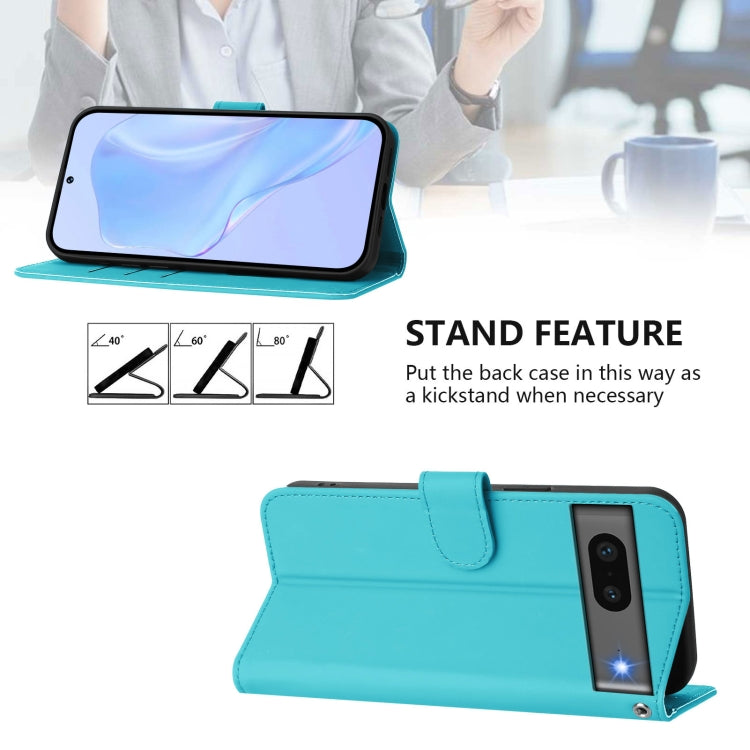 For Google Pixel 7 Skin Feel Solid Color Leather Phone Case with Lanyard