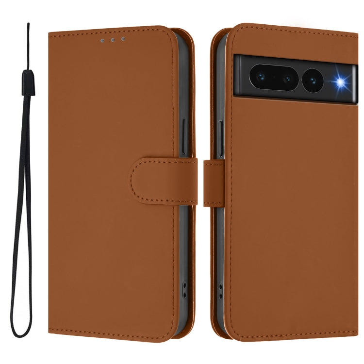 For Google Pixel 7 Pro Skin Feel Solid Color Leather Phone Case with Lanyard