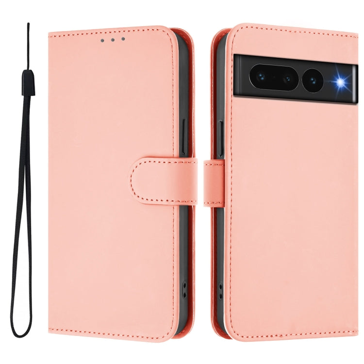 For Google Pixel 7 Pro Skin Feel Solid Color Leather Phone Case with Lanyard