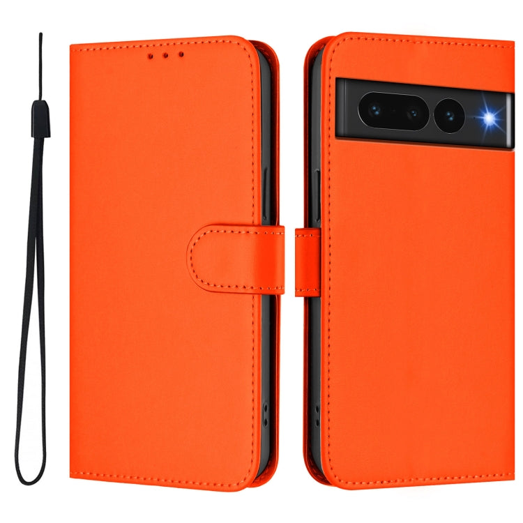 For Google Pixel 7 Pro Skin Feel Solid Color Leather Phone Case with Lanyard