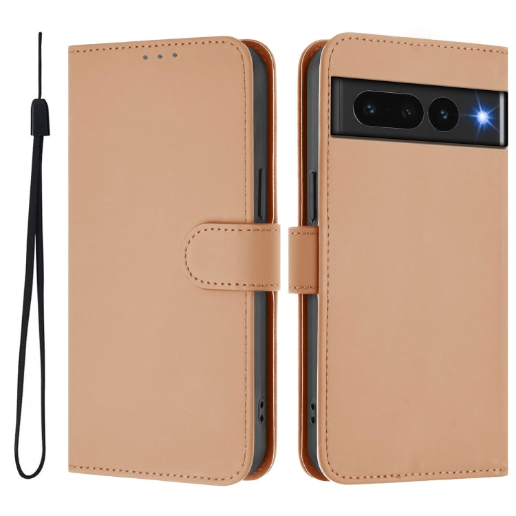 For Google Pixel 7 Pro Skin Feel Solid Color Leather Phone Case with Lanyard