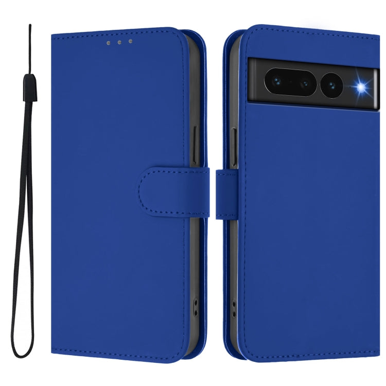 For Google Pixel 7 Pro Skin Feel Solid Color Leather Phone Case with Lanyard
