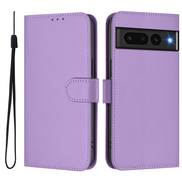 For Google Pixel 7 Pro Skin Feel Solid Color Leather Phone Case with Lanyard