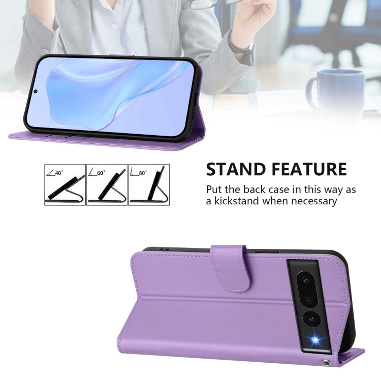 For Google Pixel 7 Pro Skin Feel Solid Color Leather Phone Case with Lanyard