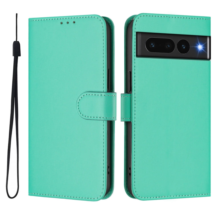 For Google Pixel 7 Pro Skin Feel Solid Color Leather Phone Case with Lanyard