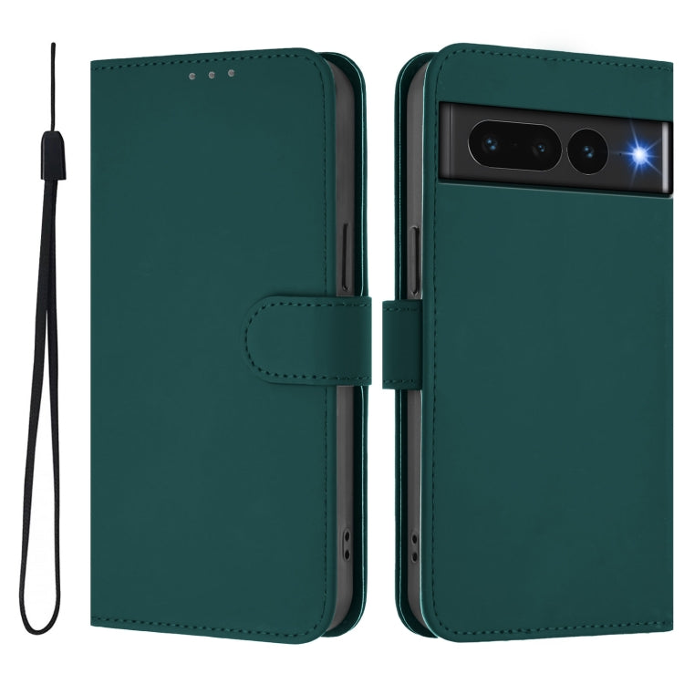 For Google Pixel 7 Pro Skin Feel Solid Color Leather Phone Case with Lanyard