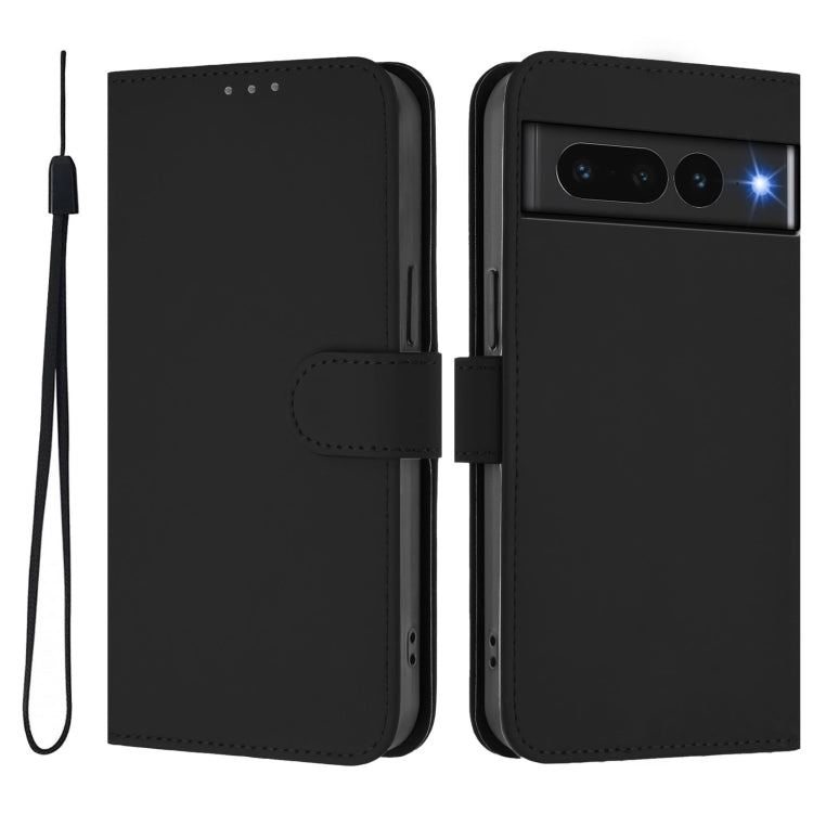 For Google Pixel 7 Pro Skin Feel Solid Color Leather Phone Case with Lanyard