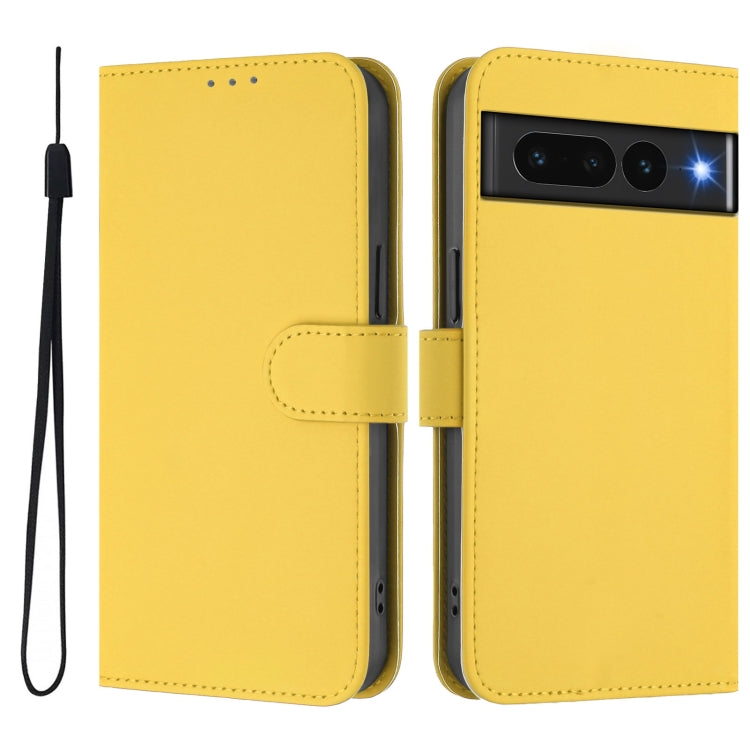 For Google Pixel 7 Pro Skin Feel Solid Color Leather Phone Case with Lanyard