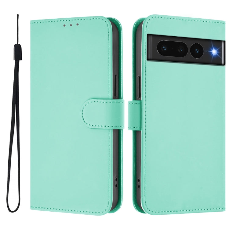 For Google Pixel 7 Pro Skin Feel Solid Color Leather Phone Case with Lanyard