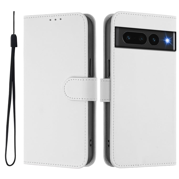 For Google Pixel 7 Pro Skin Feel Solid Color Leather Phone Case with Lanyard