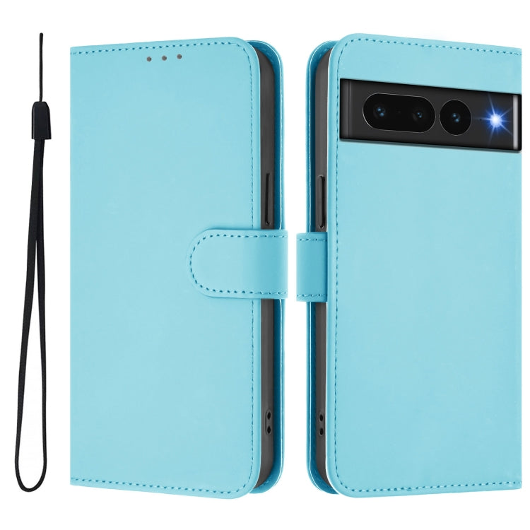 For Google Pixel 7 Pro Skin Feel Solid Color Leather Phone Case with Lanyard